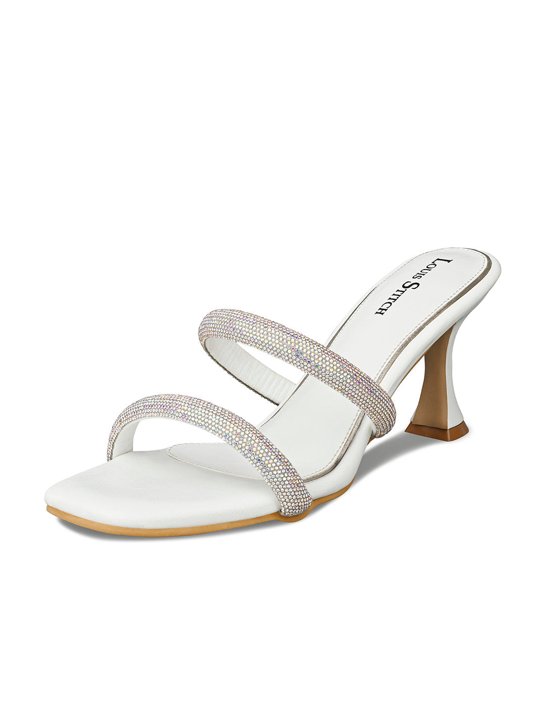 Women's White Open Toe Glitter Double Strap Lightweight Sandals