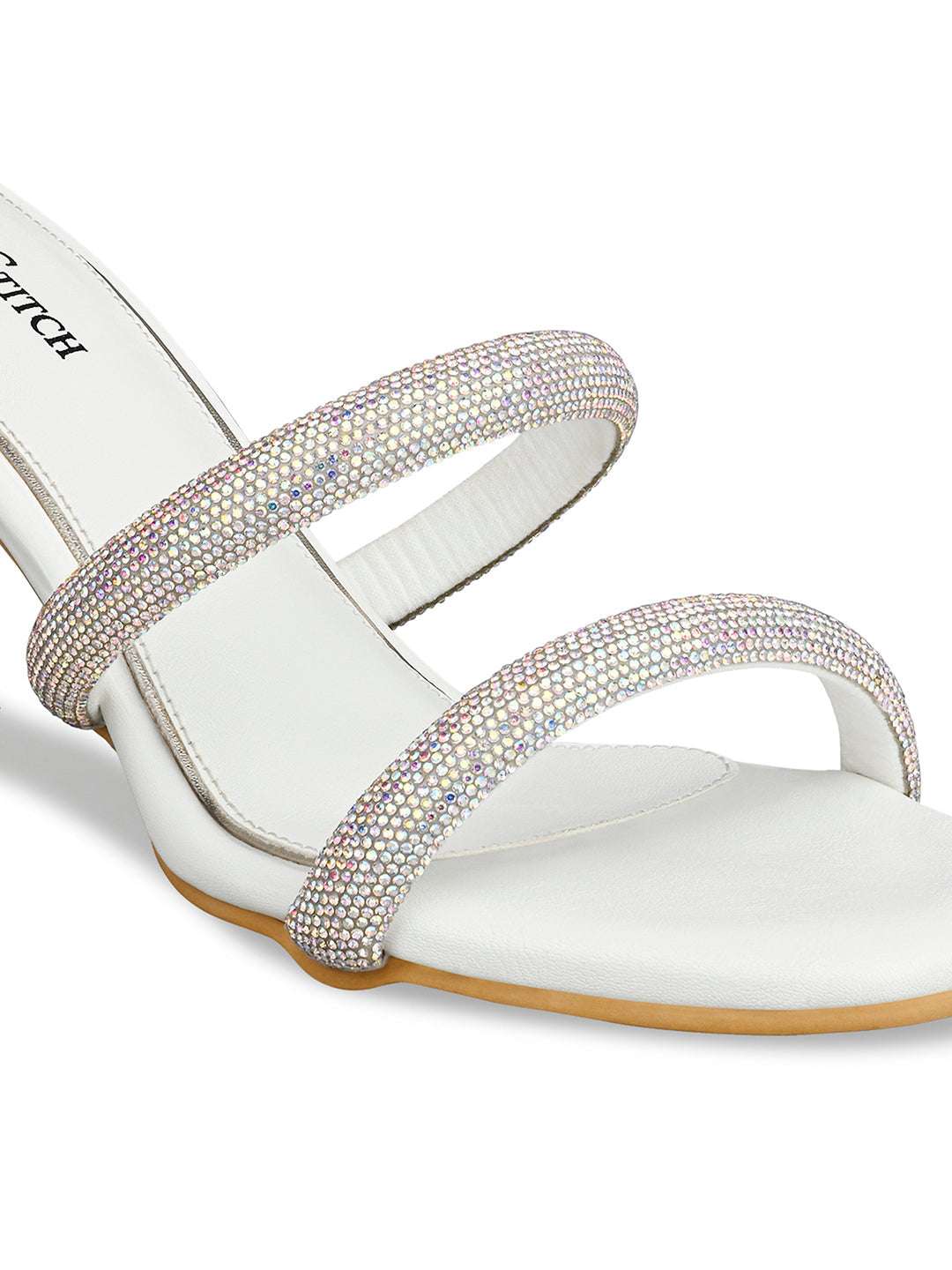 Women's White Open Toe Glitter Double Strap Lightweight Sandals
