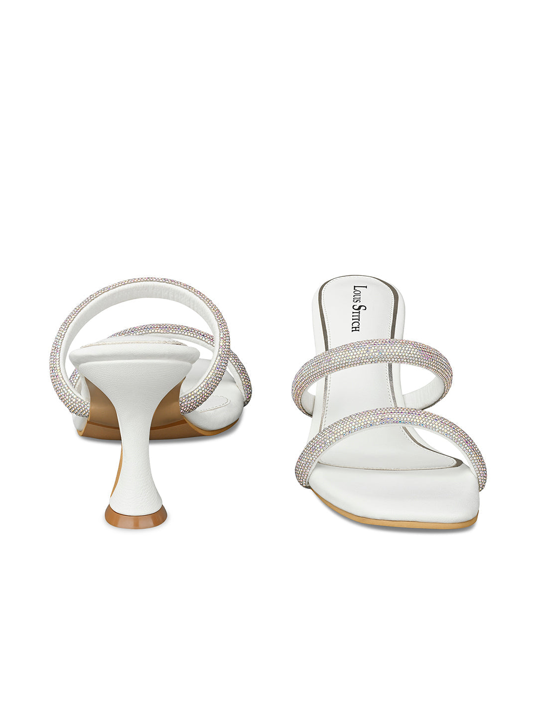 Women's White Open Toe Glitter Double Strap Lightweight Sandals