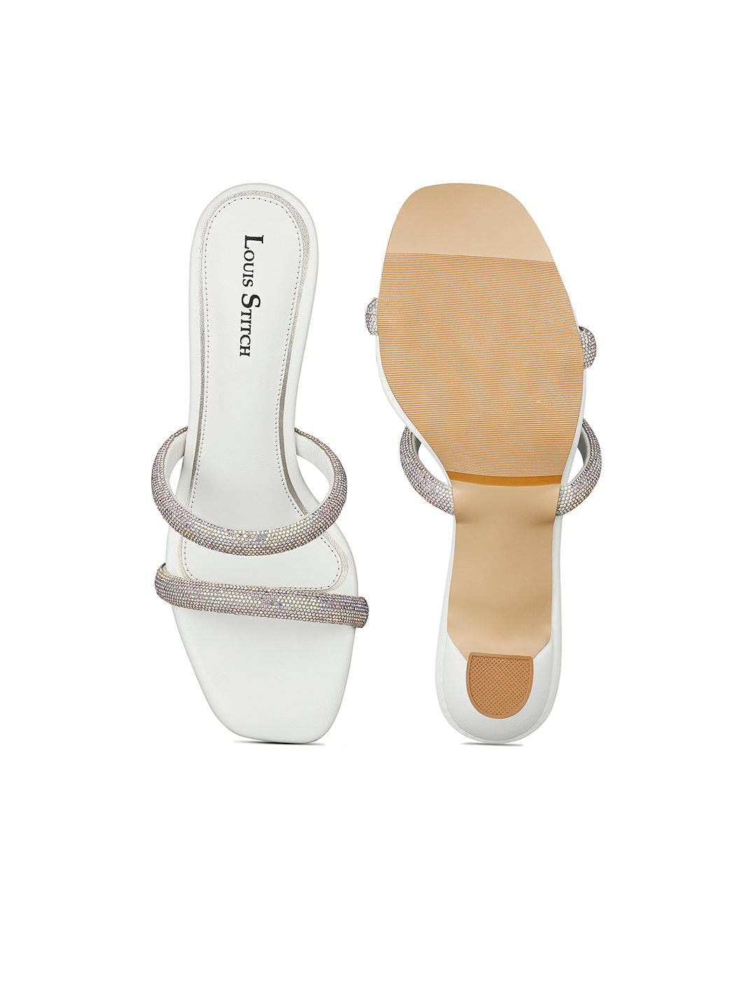 Women's White Open Toe Glitter Double Strap Lightweight Sandals