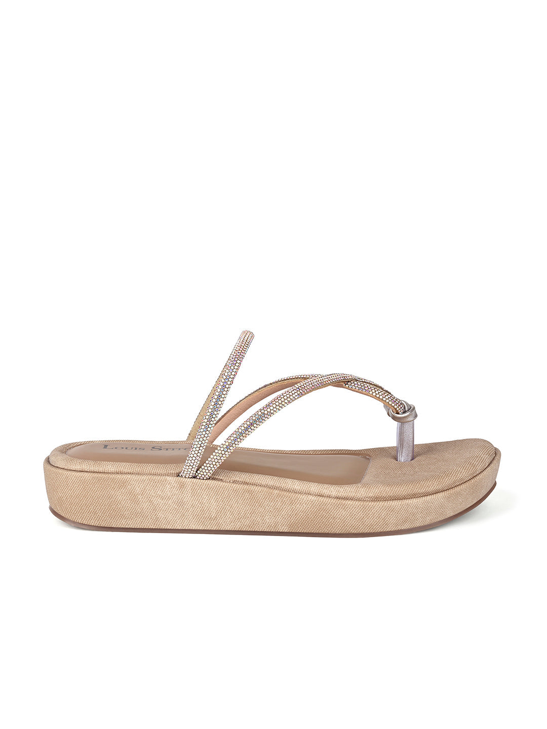 Women's Beige Slip-On Platform Heel T-Strap Lightweight Sandals