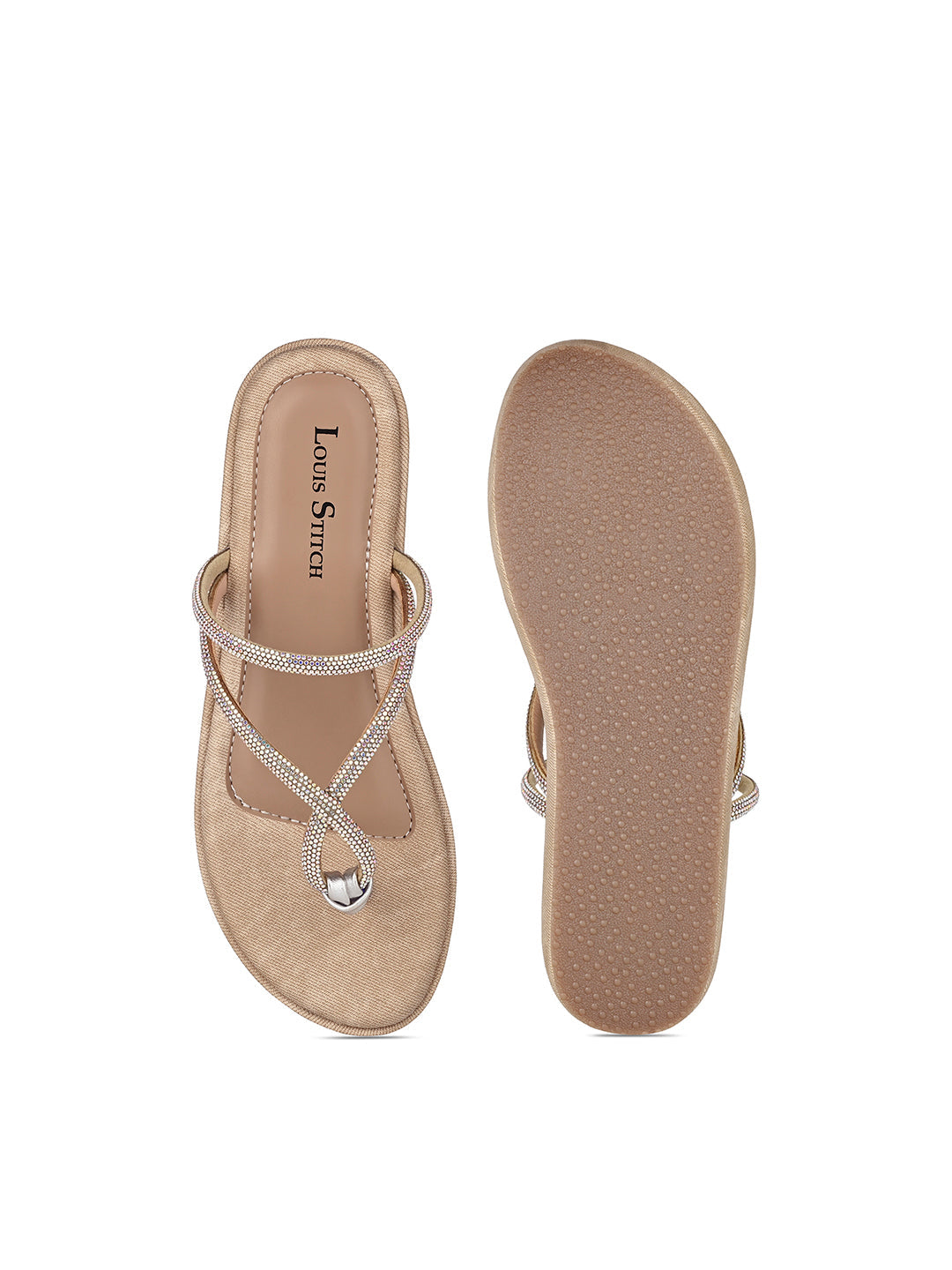 Women's Beige Slip-On Platform Heel T-Strap Lightweight Sandals