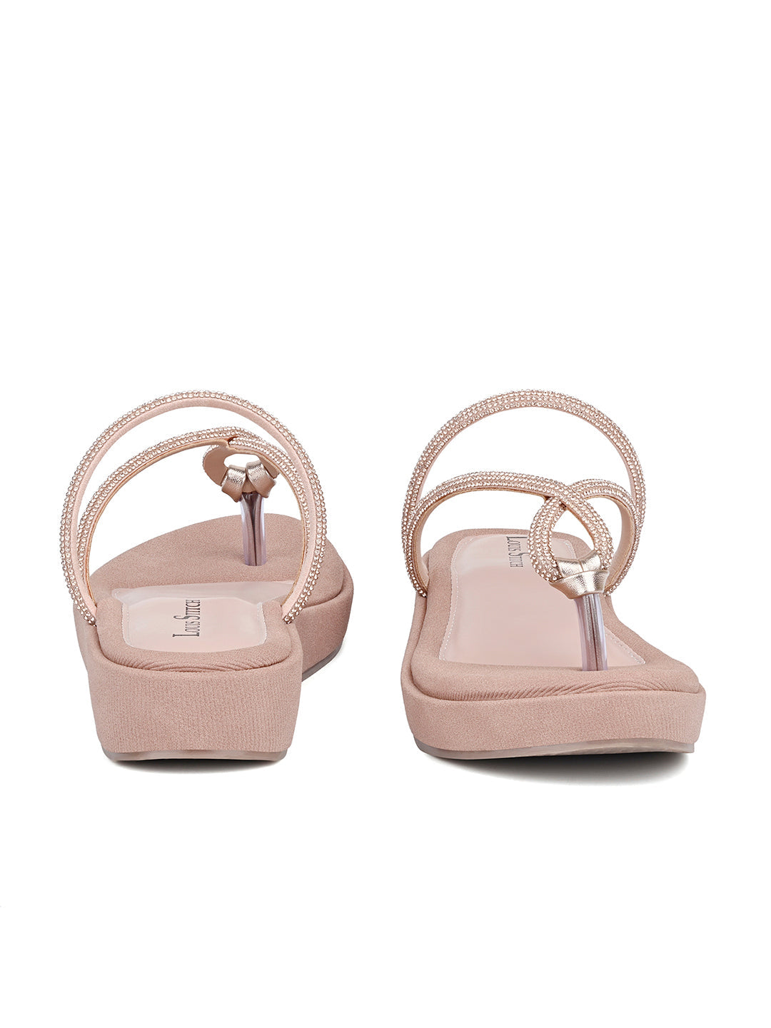 Women's Peach Pink Slip-On Platform Heel T-Strap Lightweight Sandals