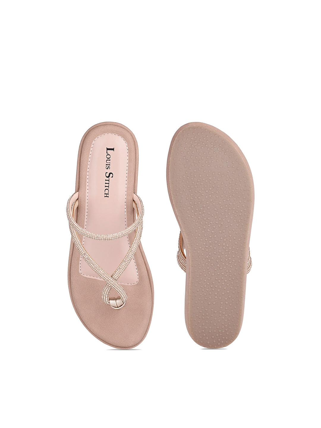 Women's Peach Pink Slip-On Platform Heel T-Strap Lightweight Sandals