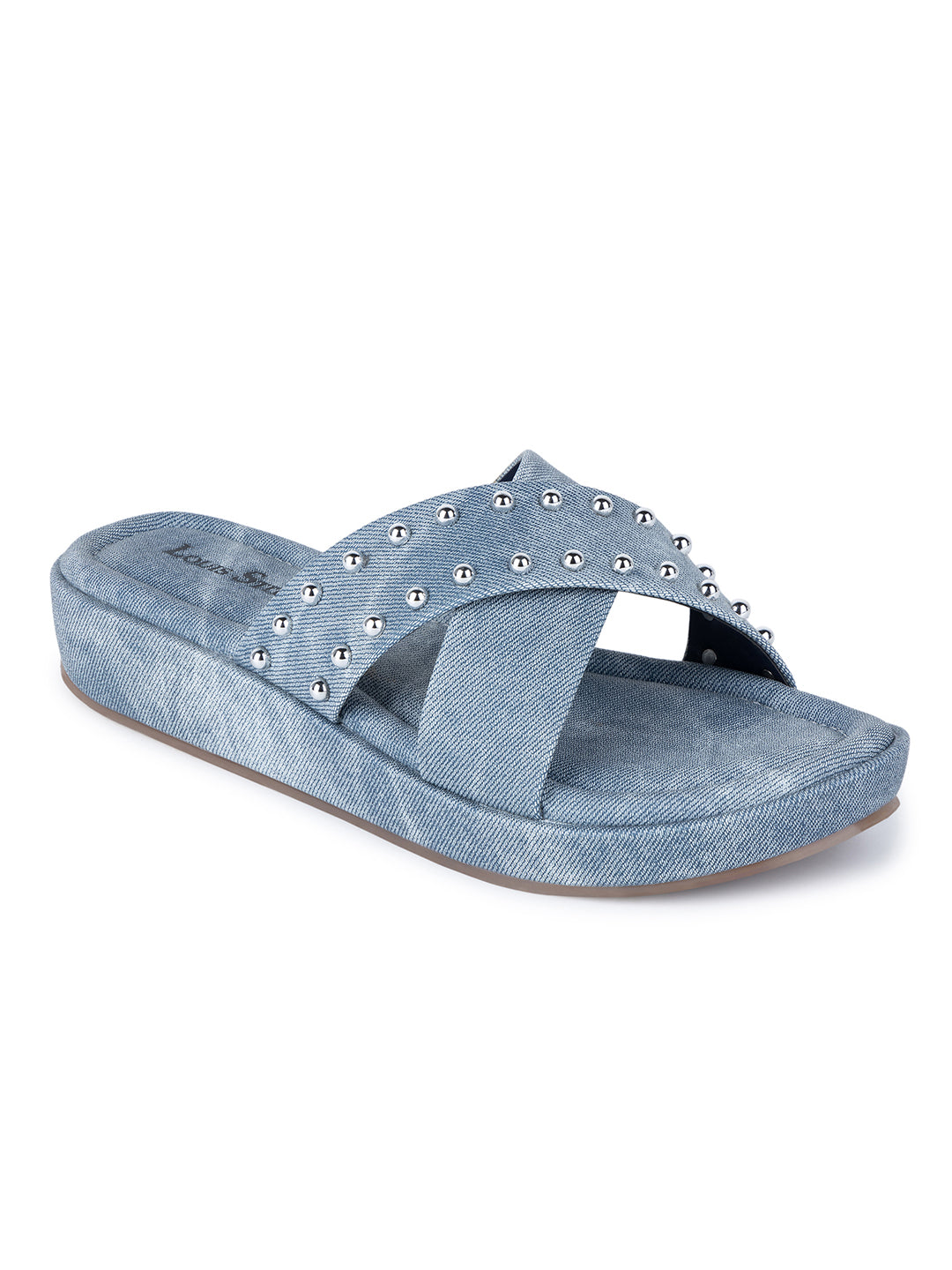Women's Blue Cross Strap and Beaded Embellishments Lightweight Sandals