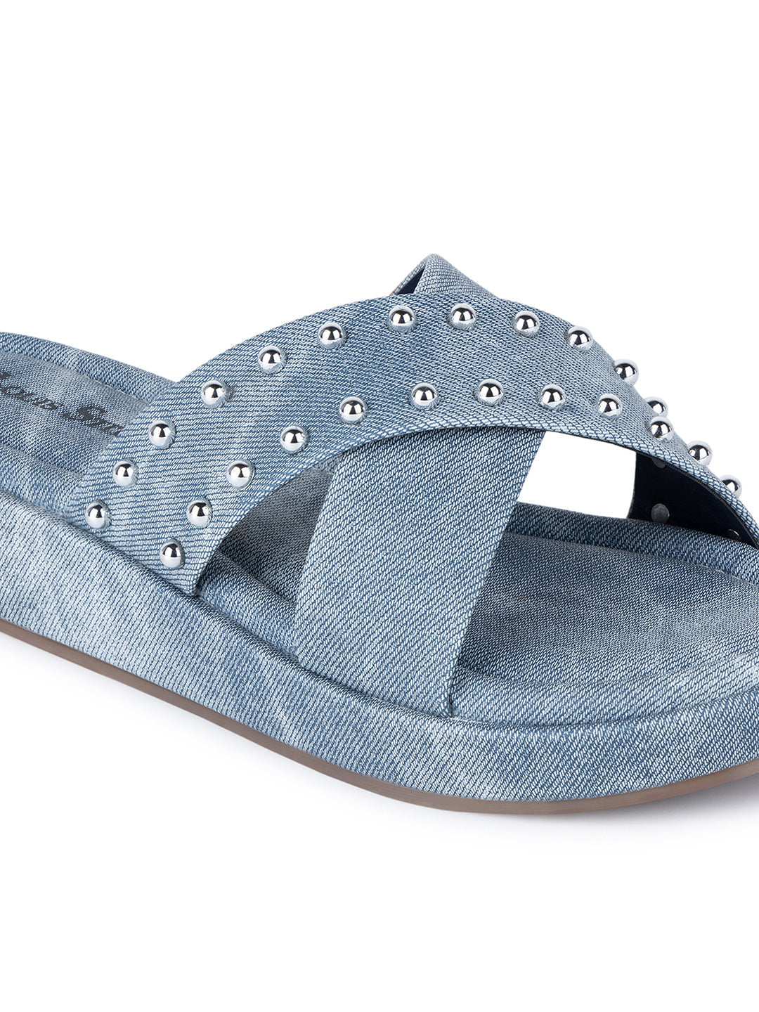 Women's Blue Cross Strap and Beaded Embellishments Lightweight Sandals