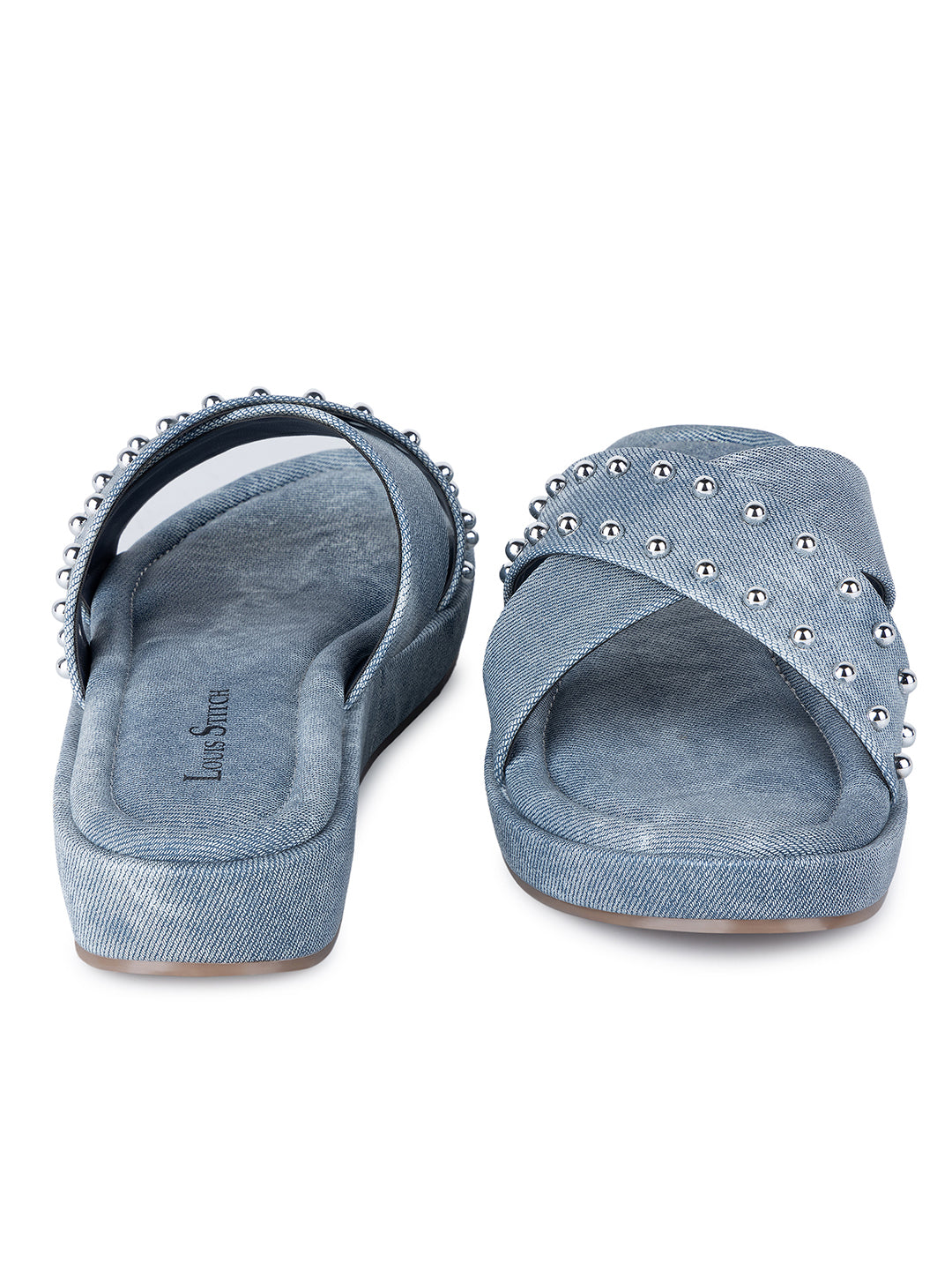 Women's Blue Cross Strap and Beaded Embellishments Lightweight Sandals