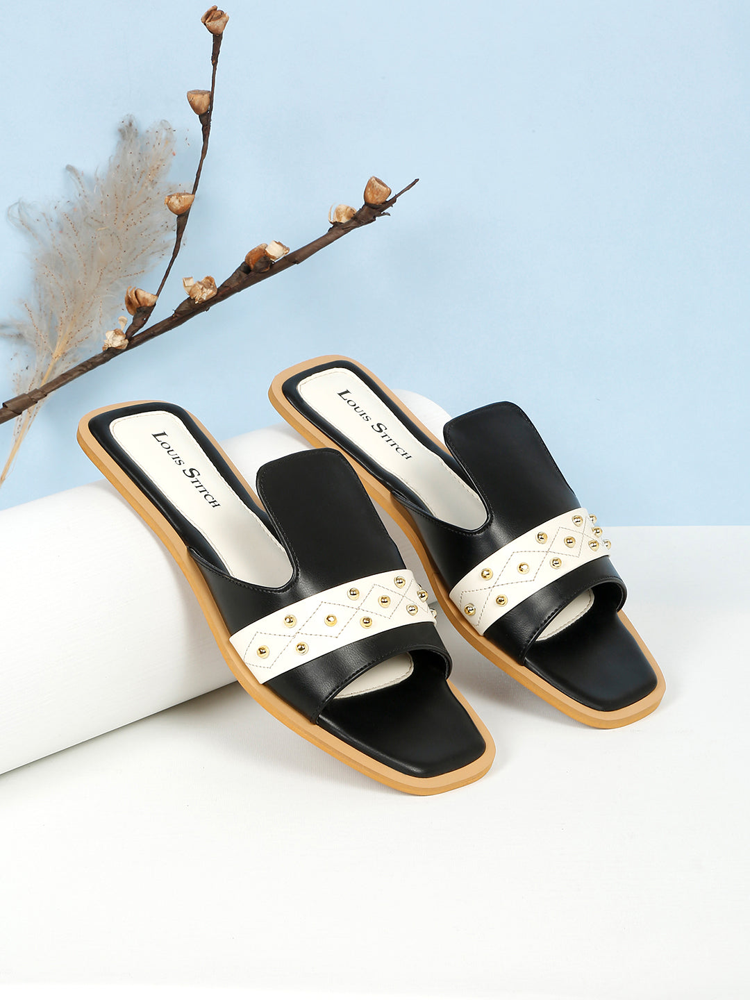 Women's Black Flat Fashion Beads Strap Lightweight Sandals