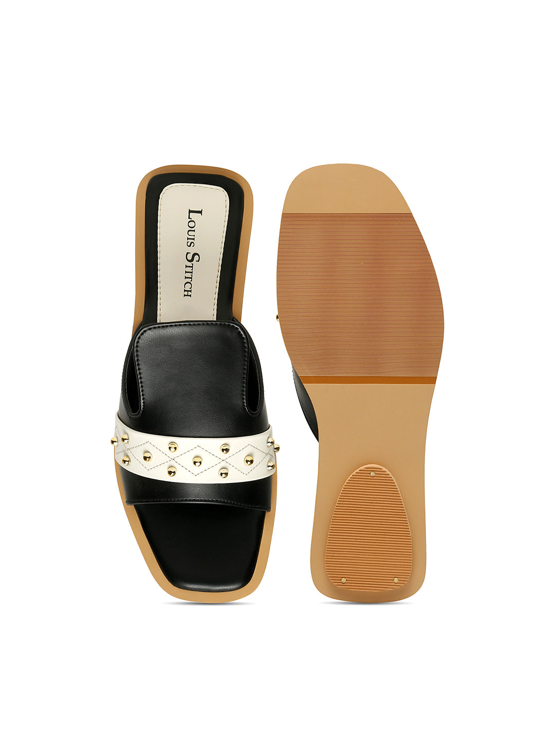 Women's Black Flat Fashion Beads Strap Lightweight Sandals