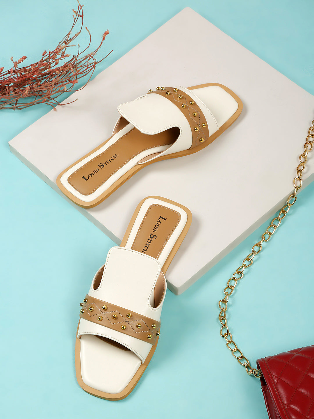 Women's White Flat Fashion Beads Strap Lightweight Sandals