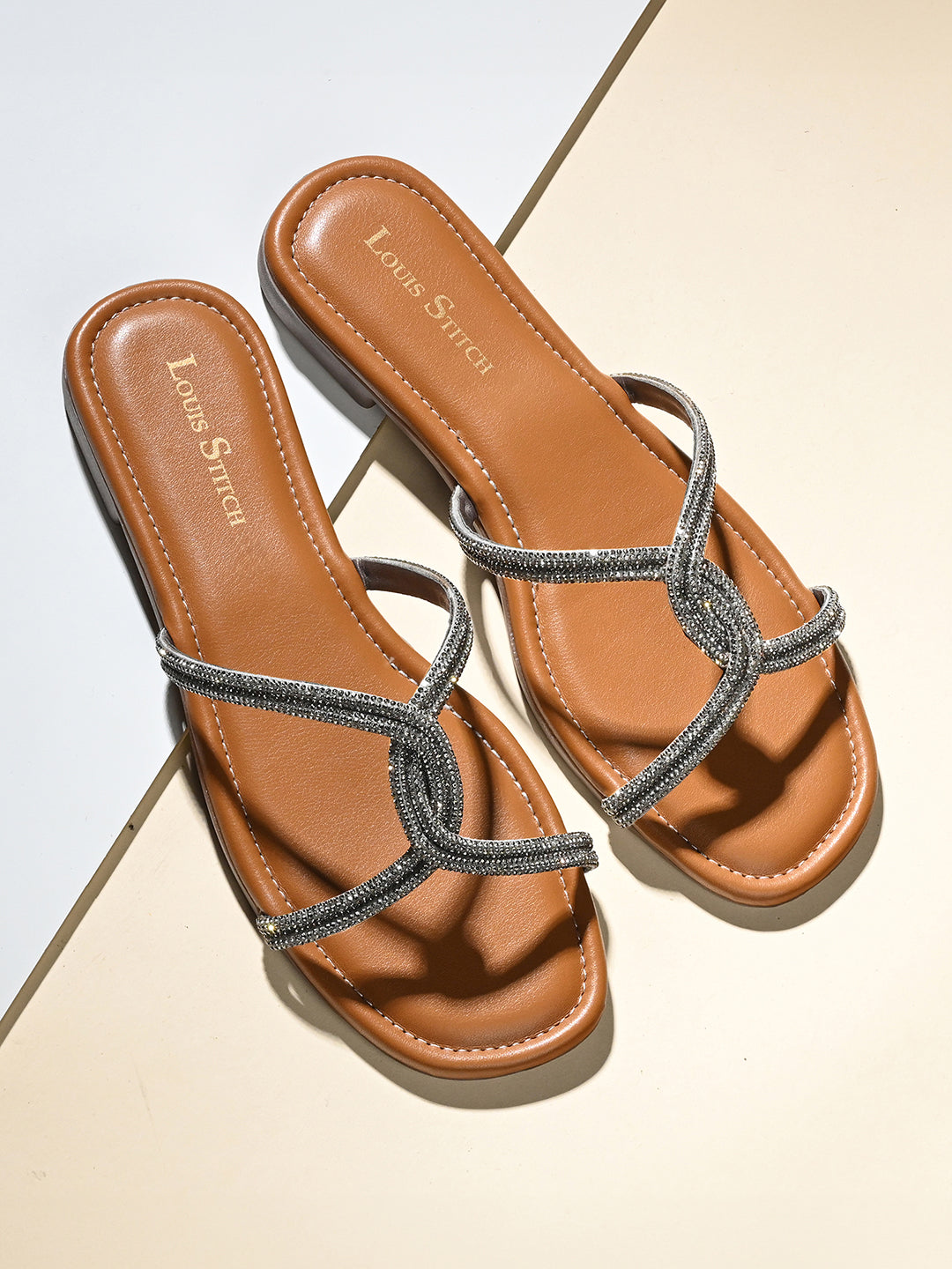 Women's Tan Open Toe Cross Strap Flat Heel Lightweight Sandals