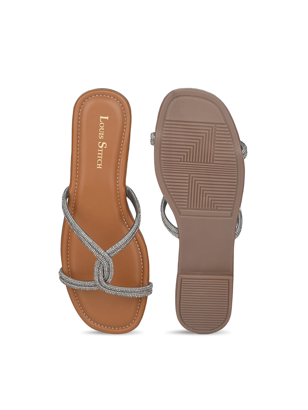 Women's Tan Open Toe Cross Strap Flat Heel Lightweight Sandals