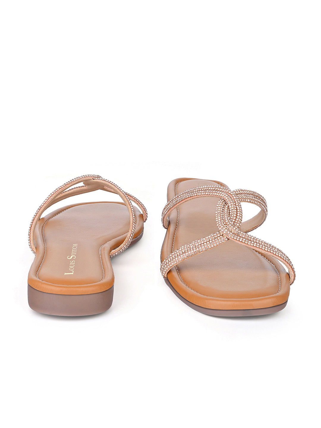 Women's Peach Pink Open Toe Cross Strap Flat Heel Lightweight Sandals
