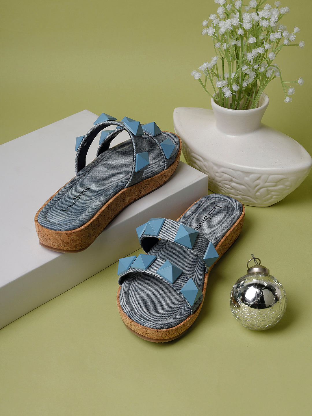 Women's Two Strap Diamond Stone Blue Lightweight Sandals