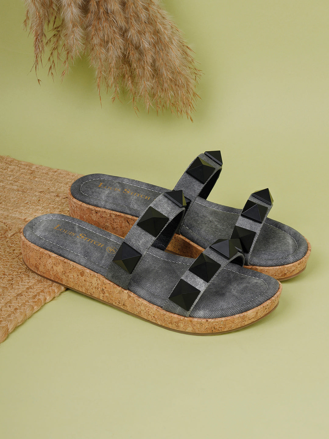 Women's Two Strap Diamond Stone Black Lightweight Sandals