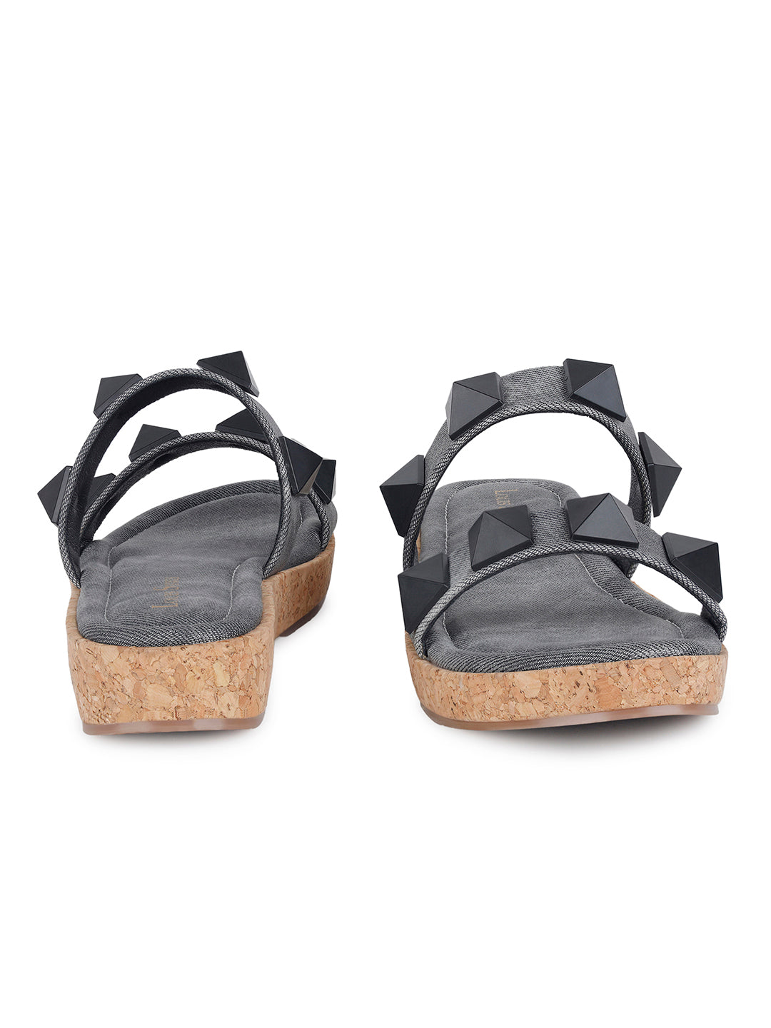 Women's Two Strap Diamond Stone Black Lightweight Sandals