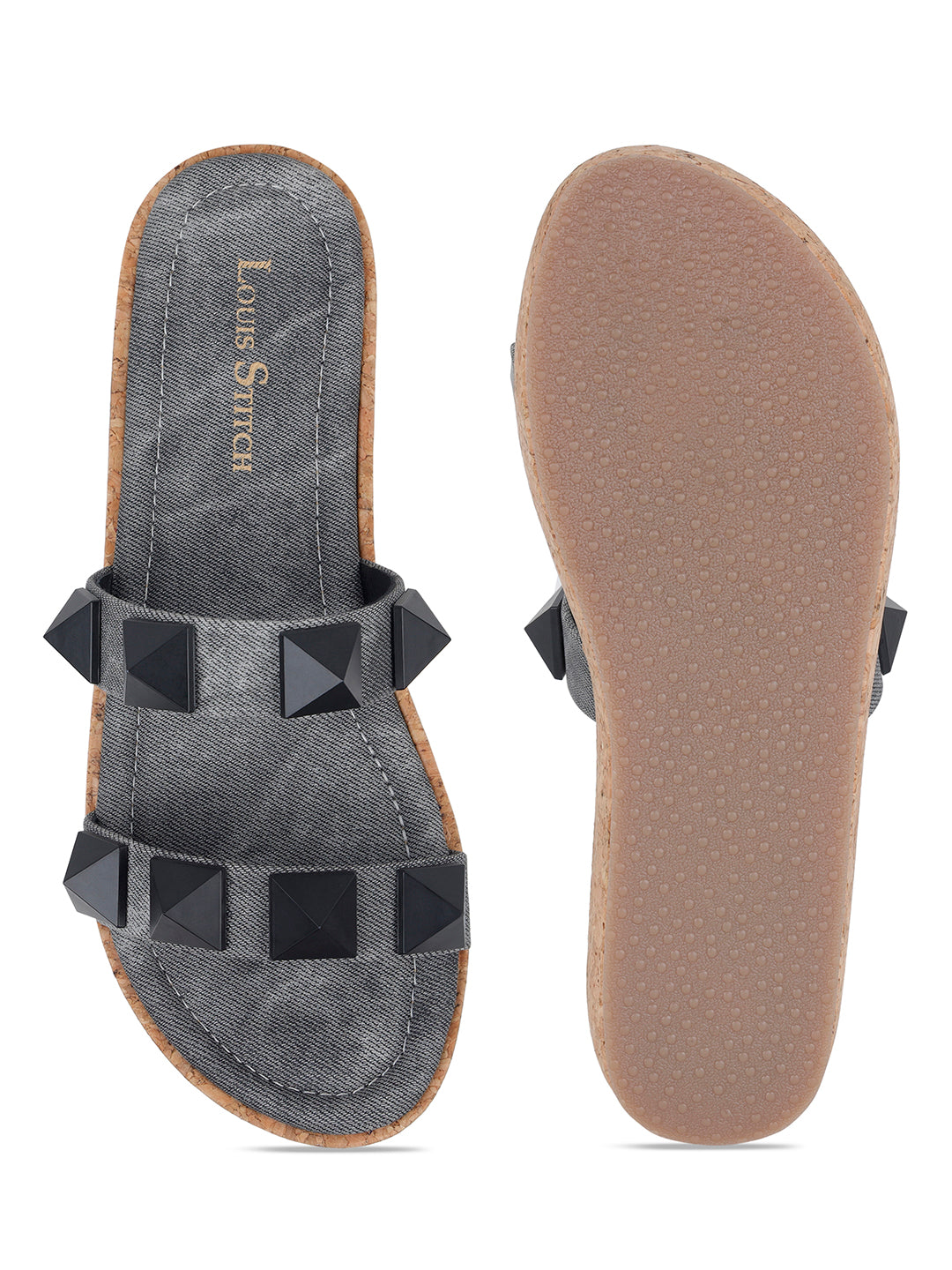 Women's Two Strap Diamond Stone Black Lightweight Sandals