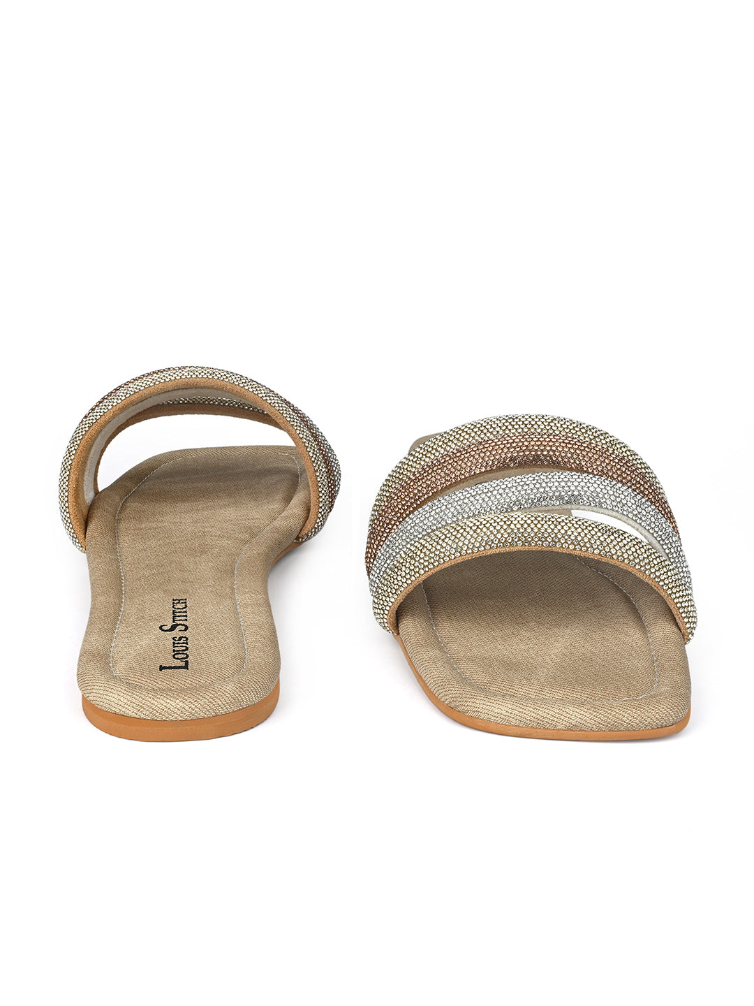 Women's Beige Glitter Strap Flat Heel Lightweight Sandals