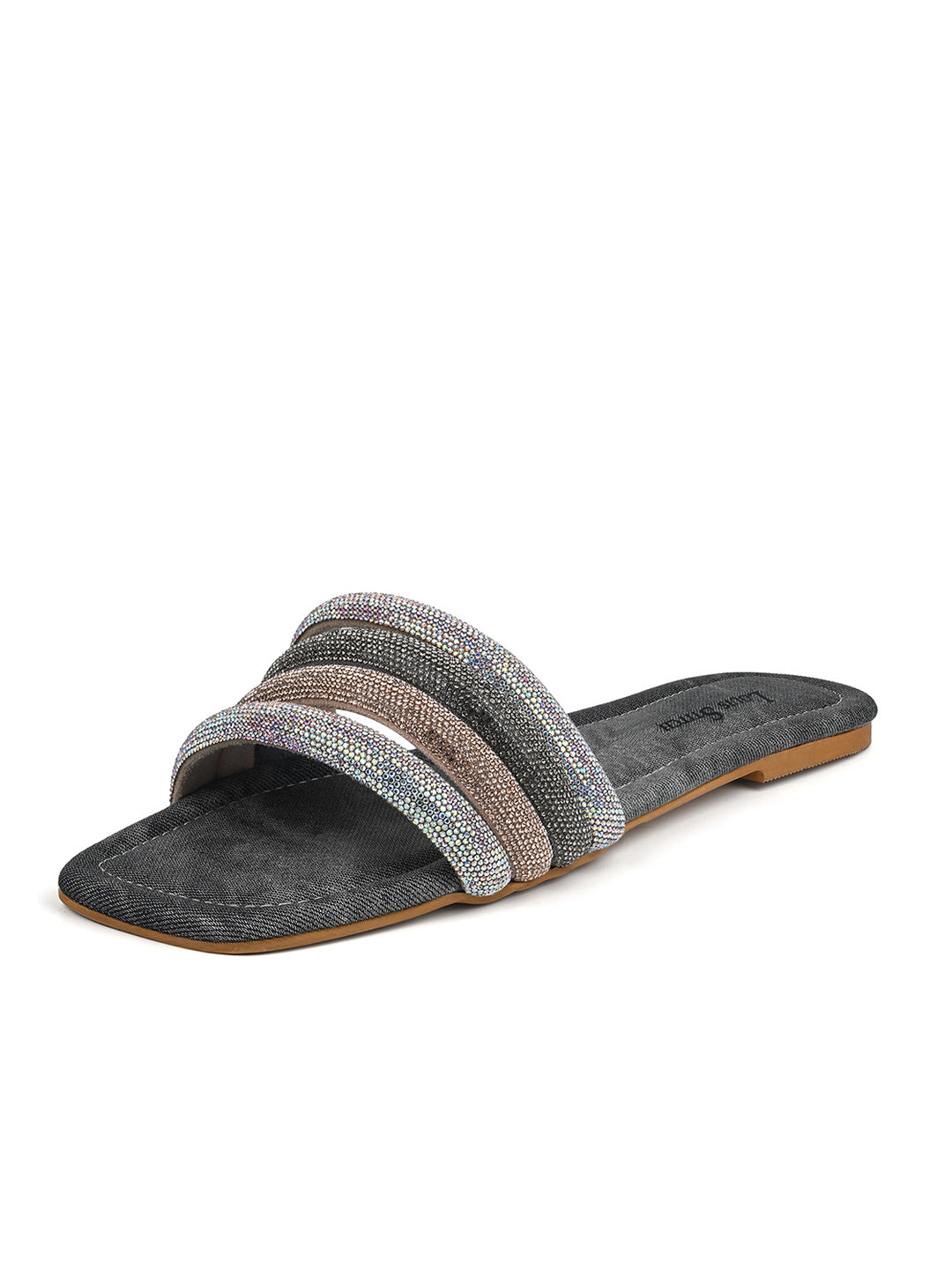 Women's Grey Glitter Strap Flat Heel Lightweight Sandals