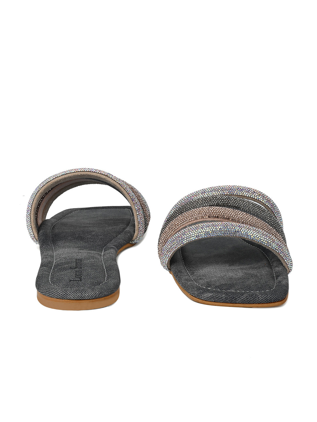 Women's Grey Glitter Strap Flat Heel Lightweight Sandals