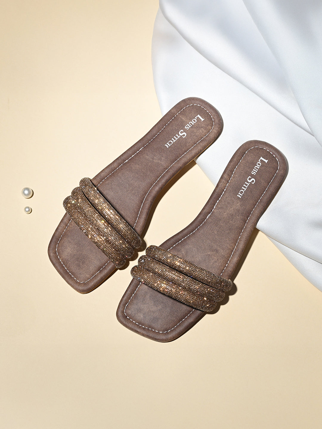 Women's Brown Shiny Strap Flat Heel Lightweight Sandals