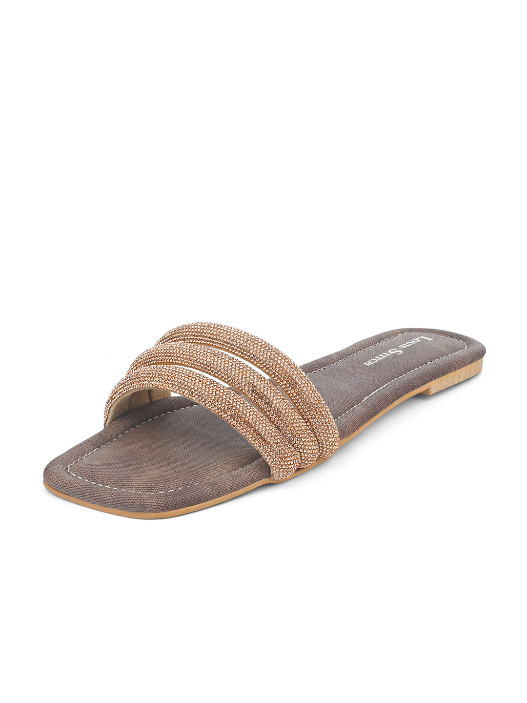 Women's Brown Shiny Strap Flat Heel Lightweight Sandals