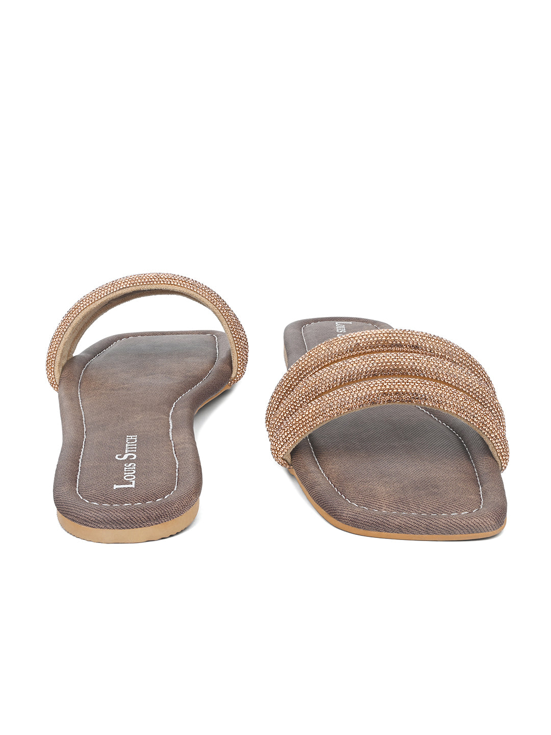 Women's Brown Shiny Strap Flat Heel Lightweight Sandals