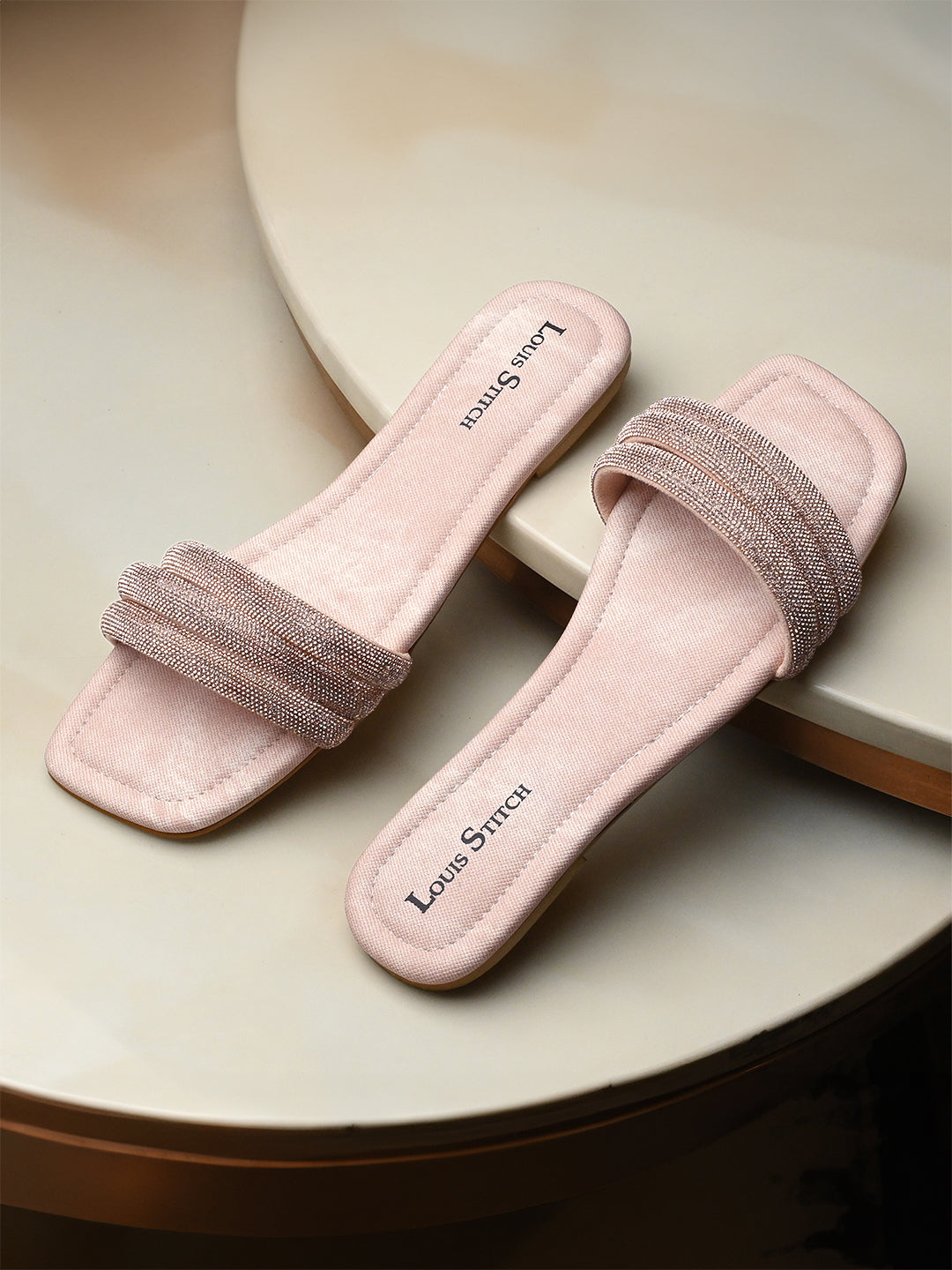 Women's Pink Shiny Strap Flat Heel Lightweight Sandals
