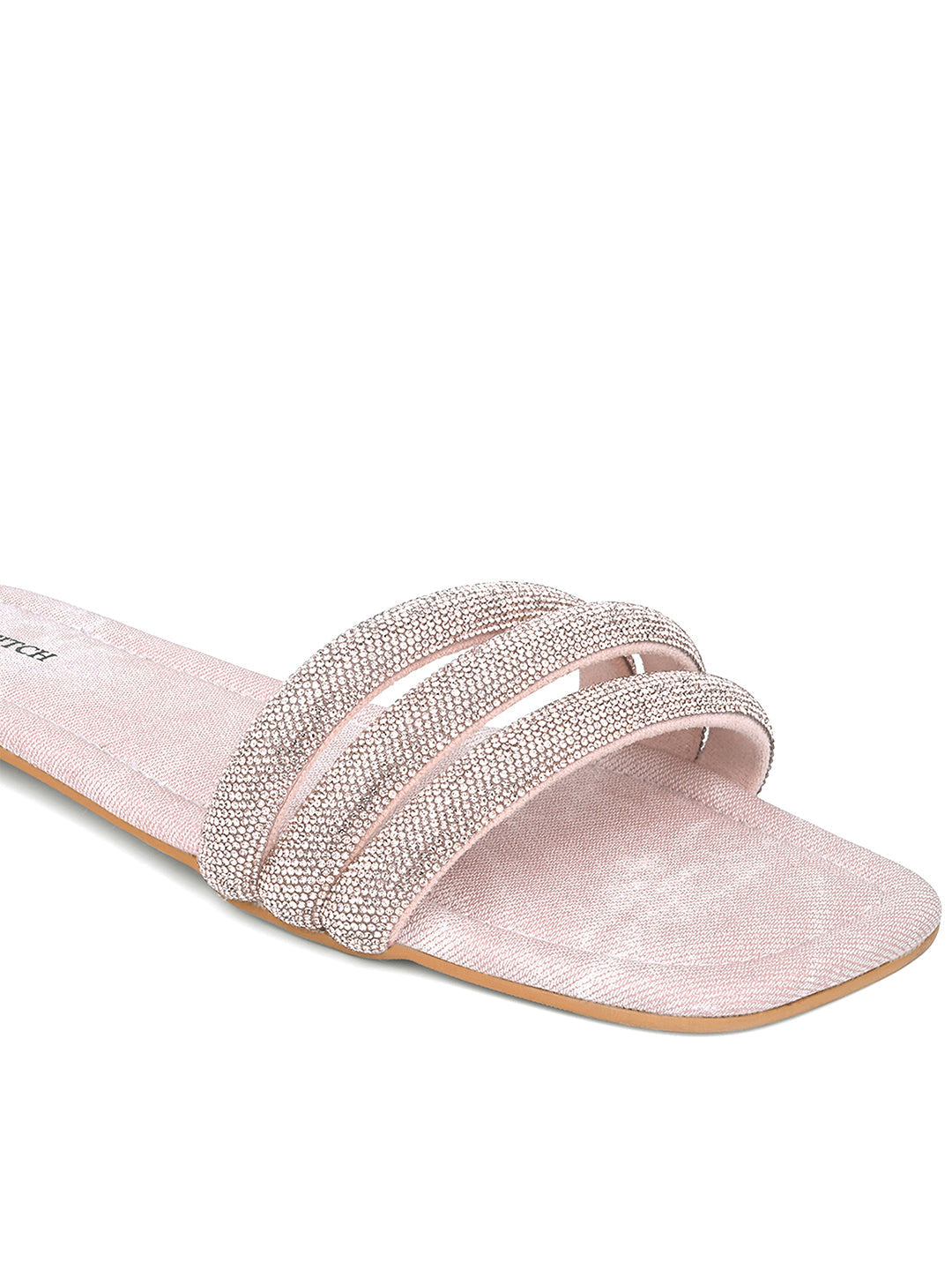 Women's Pink Shiny Strap Flat Heel Lightweight Sandals