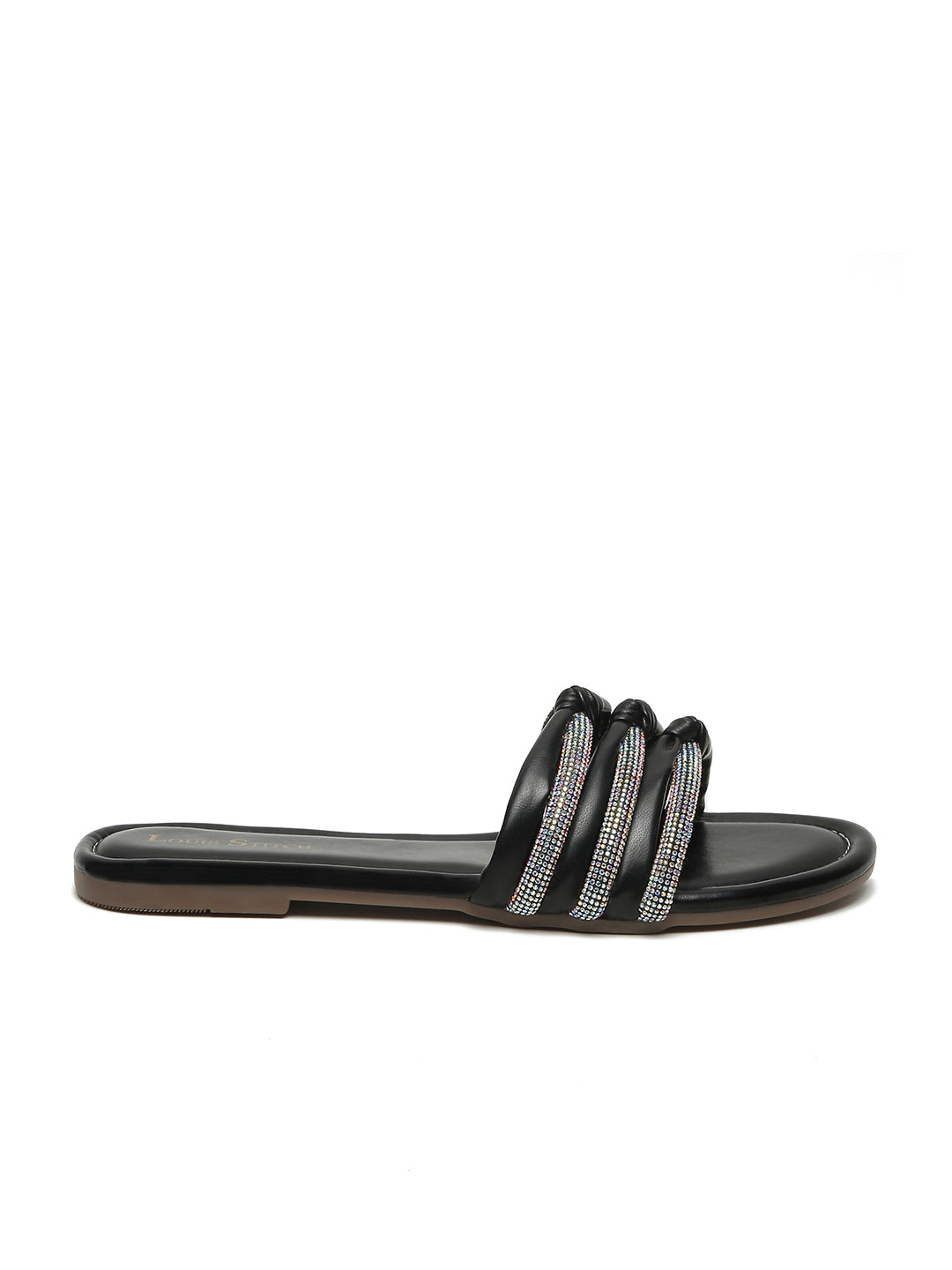 Women's Black Open Toe Glitter Strap Lightweight Sandals