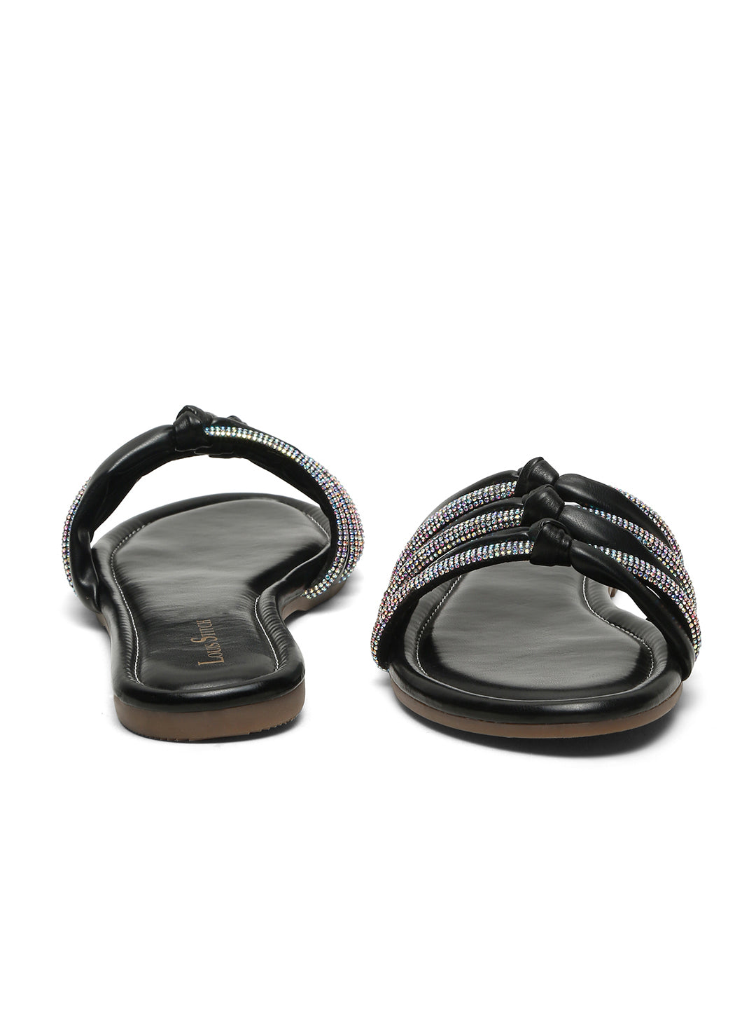 Women's Black Open Toe Glitter Strap Lightweight Sandals