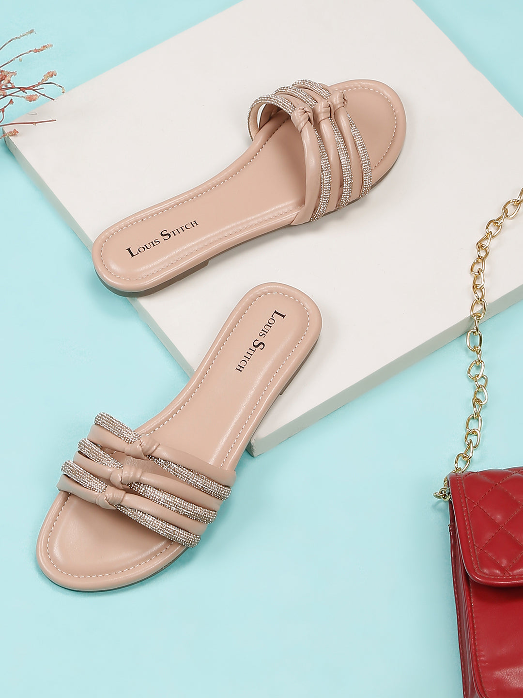 Women's Pink Open Toe Glitter Strap Lightweight Sandals