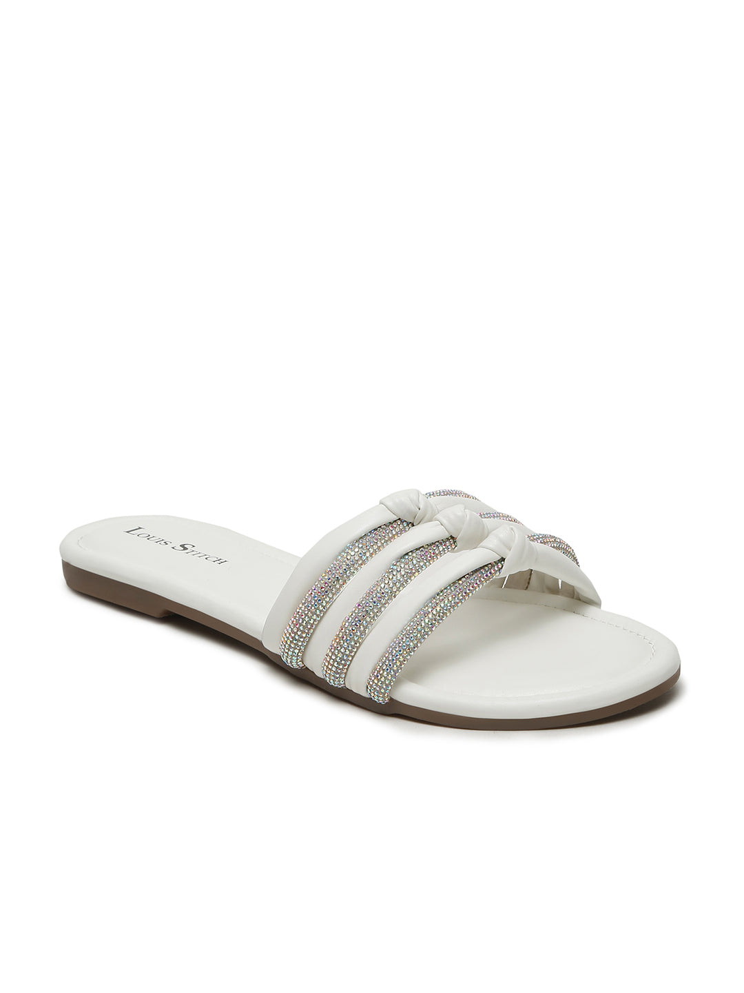 Women's White Open Toe Glitter Strap Lightweight Sandals