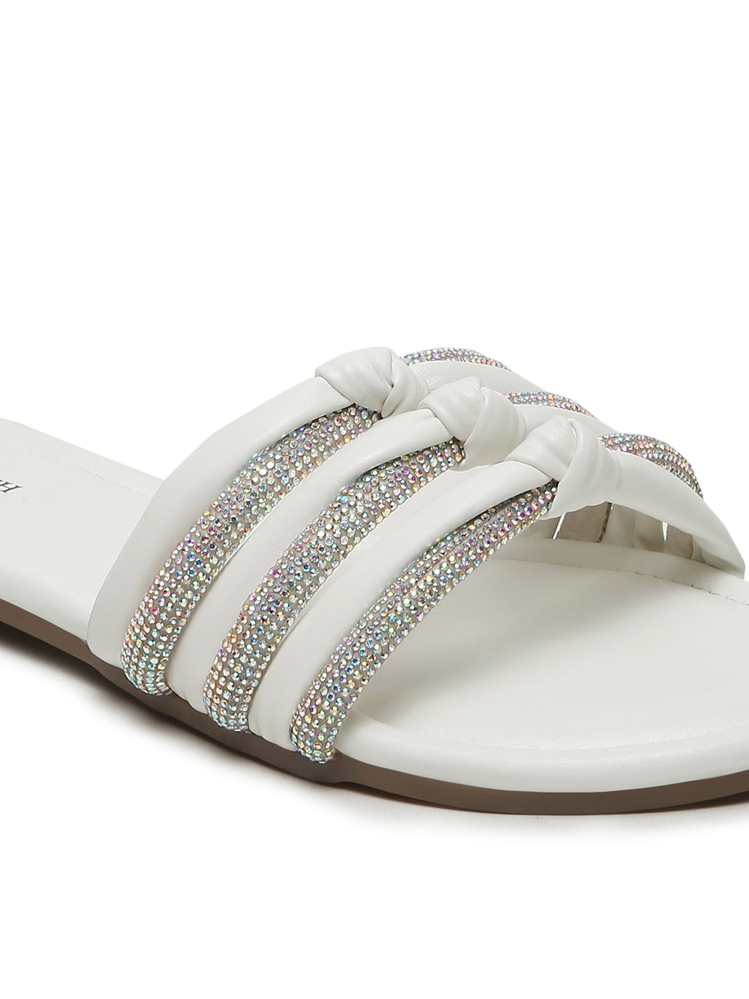 Women's White Open Toe Glitter Strap Lightweight Sandals