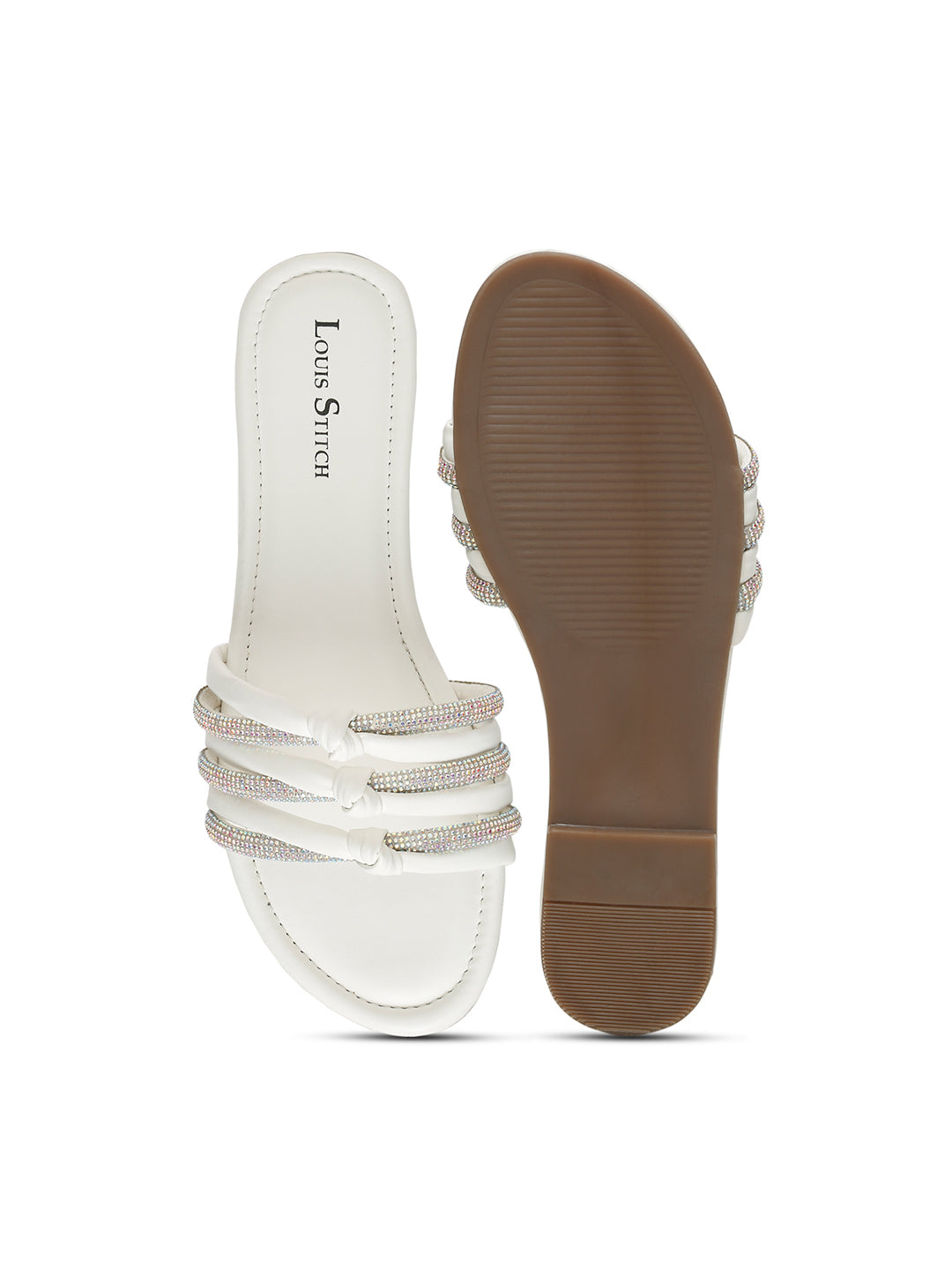 Women's White Open Toe Glitter Strap Lightweight Sandals