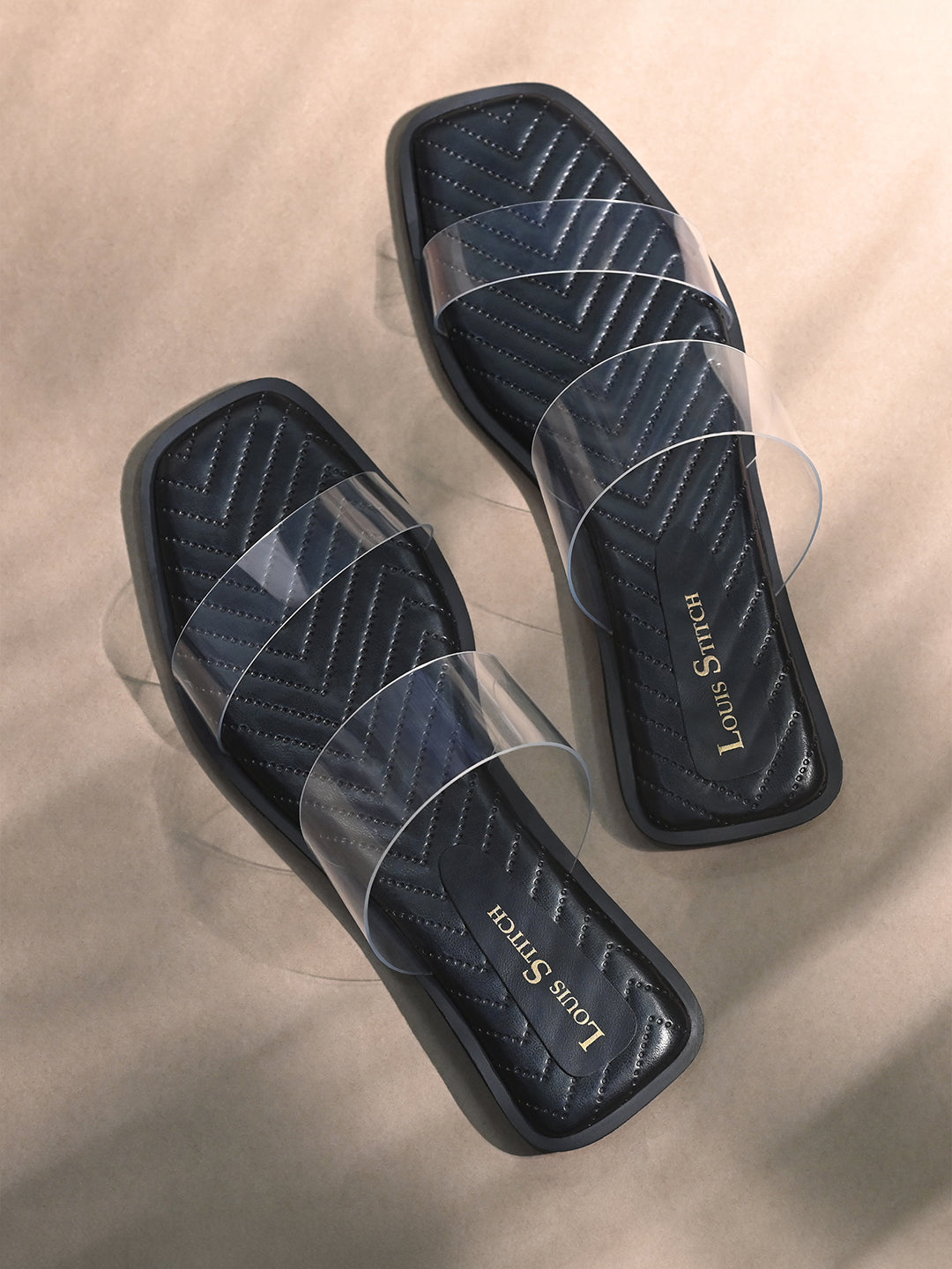 Women's Silicon Strap Black Open Toe Stylish Slip-On Sandals