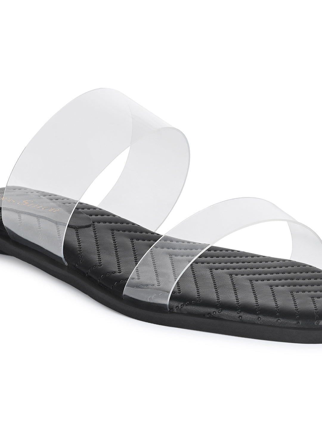 Women's Silicon Strap Black Open Toe Stylish Slip-On Sandals