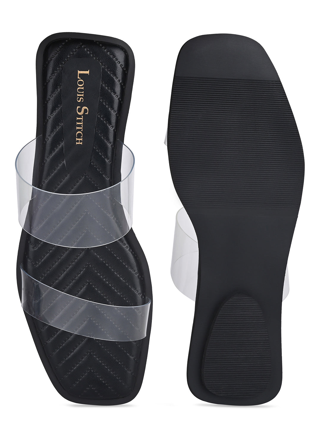 Women's Silicon Strap Black Open Toe Stylish Slip-On Sandals