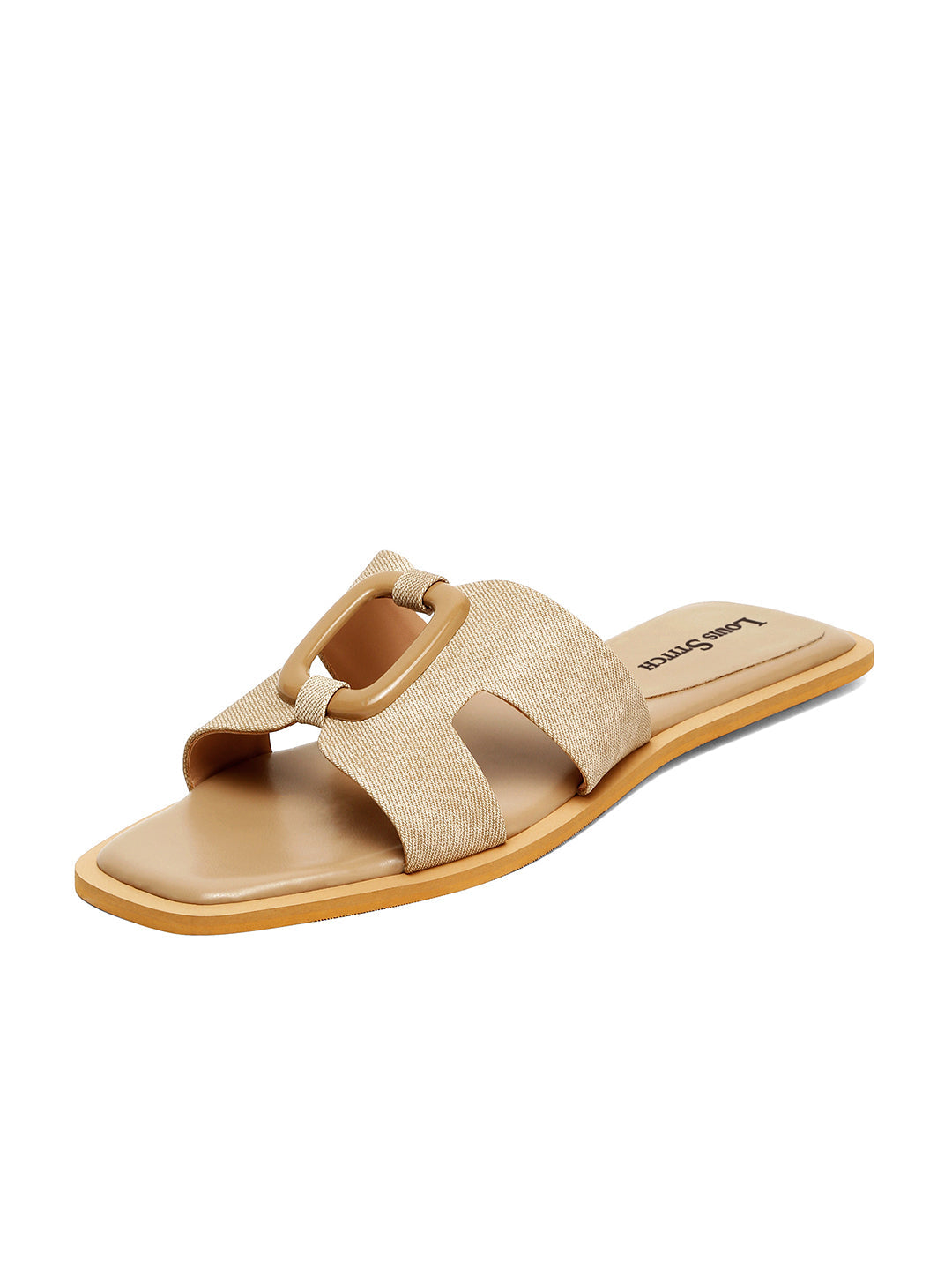 Women's Beige Flat Fashion Square Buckle Strap Lightweight Sandals