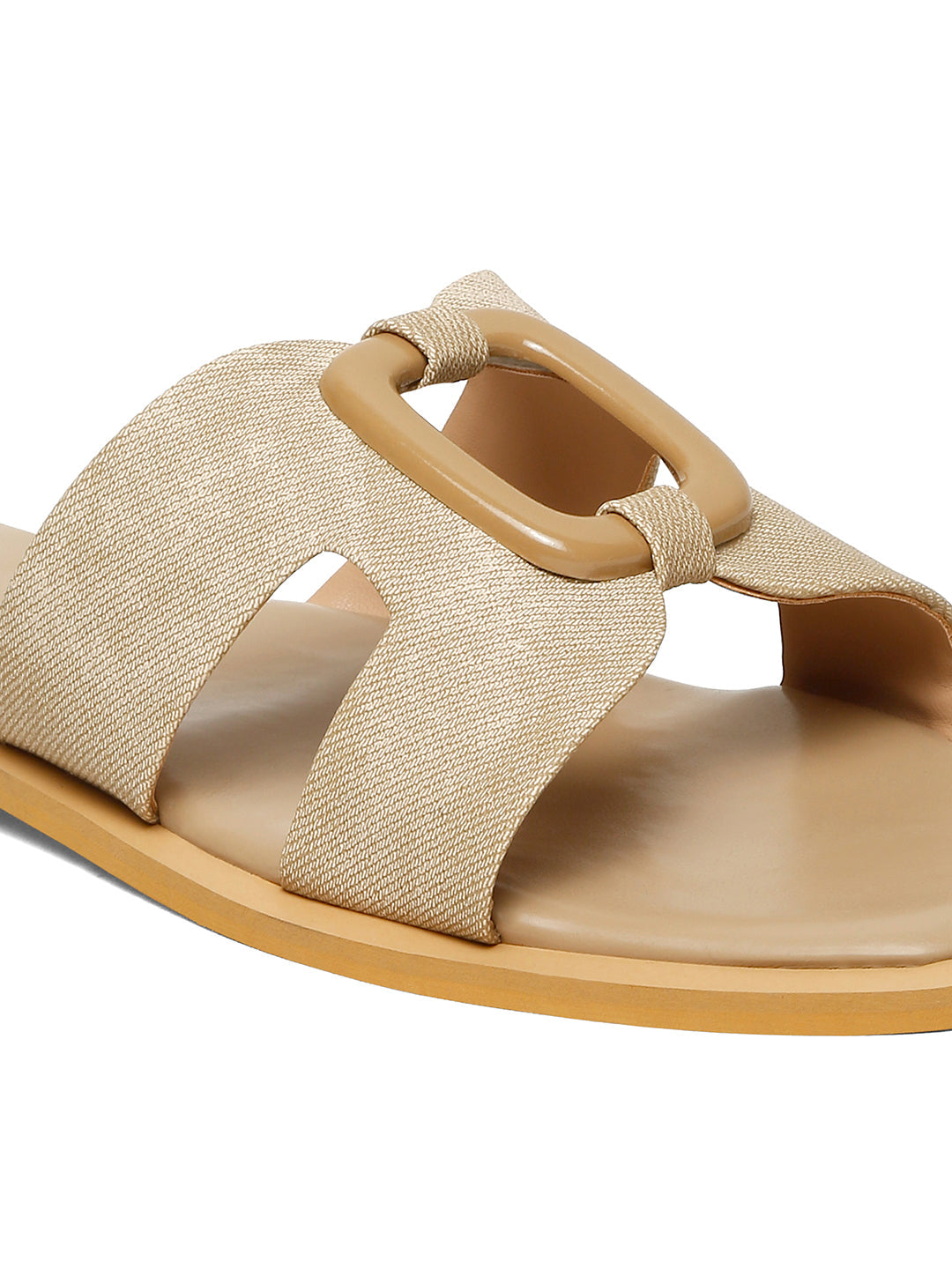Women's Beige Flat Fashion Square Buckle Strap Lightweight Sandals