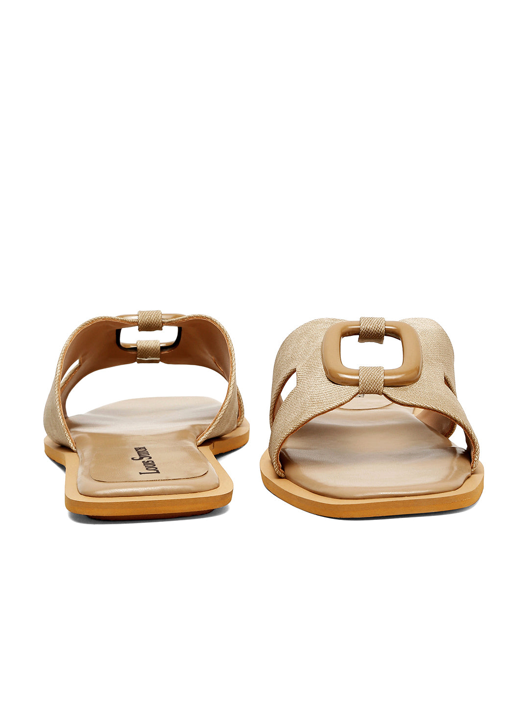 Women's Beige Flat Fashion Square Buckle Strap Lightweight Sandals