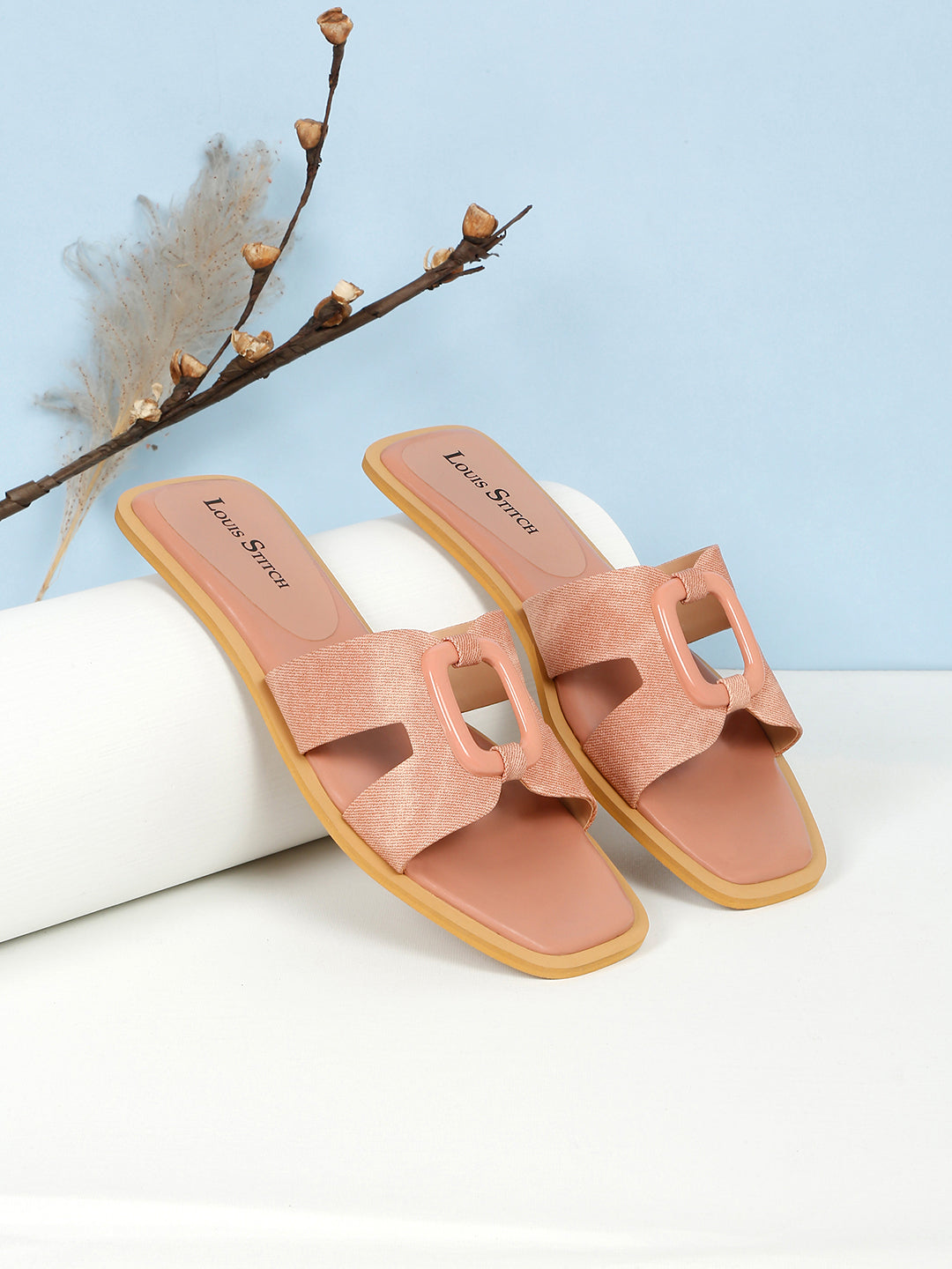 Women's Pink Flat Fashion Square Buckle Strap Lightweight Sandals