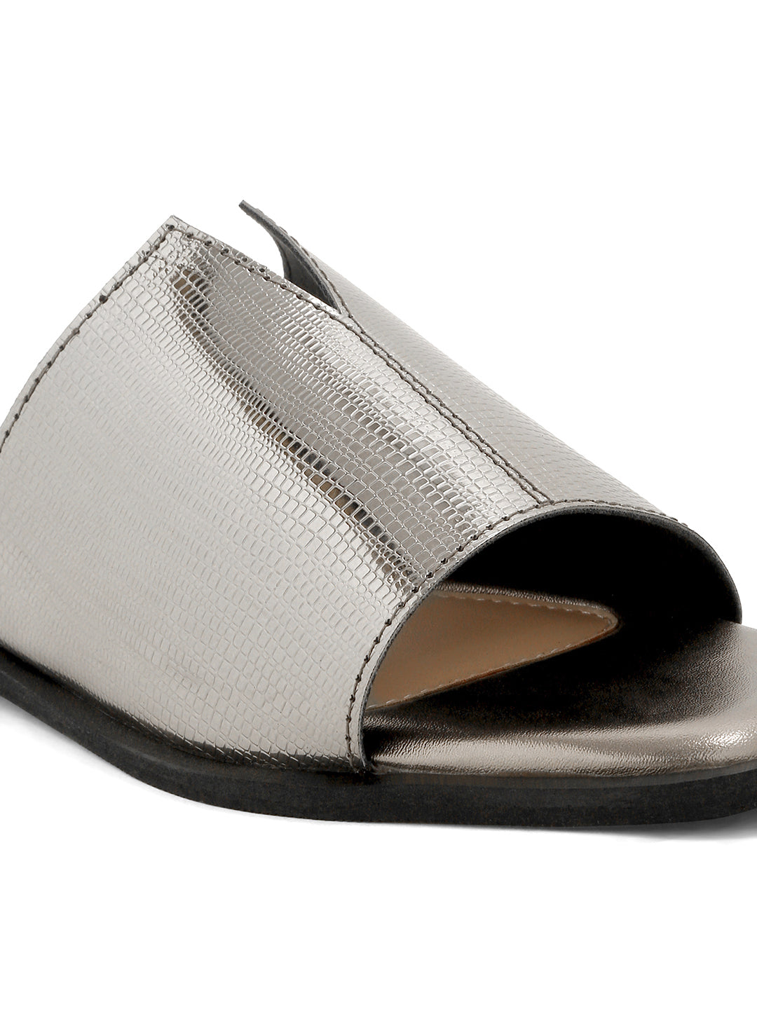 Women's Grey Flat Fashion Shiny Strap Lightweight Sandals