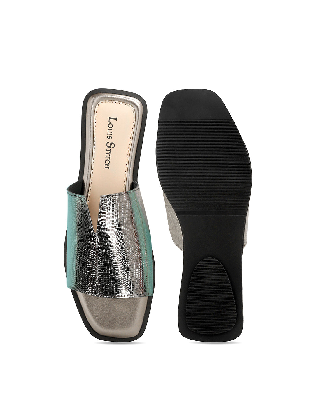 Women's Grey Flat Fashion Shiny Strap Lightweight Sandals