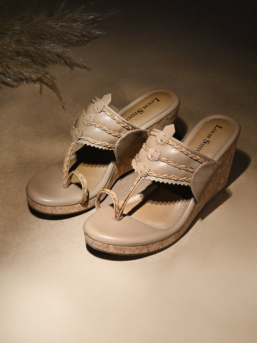 Women's Beige Toe Ring Wedge Heel Lightweight Sandals