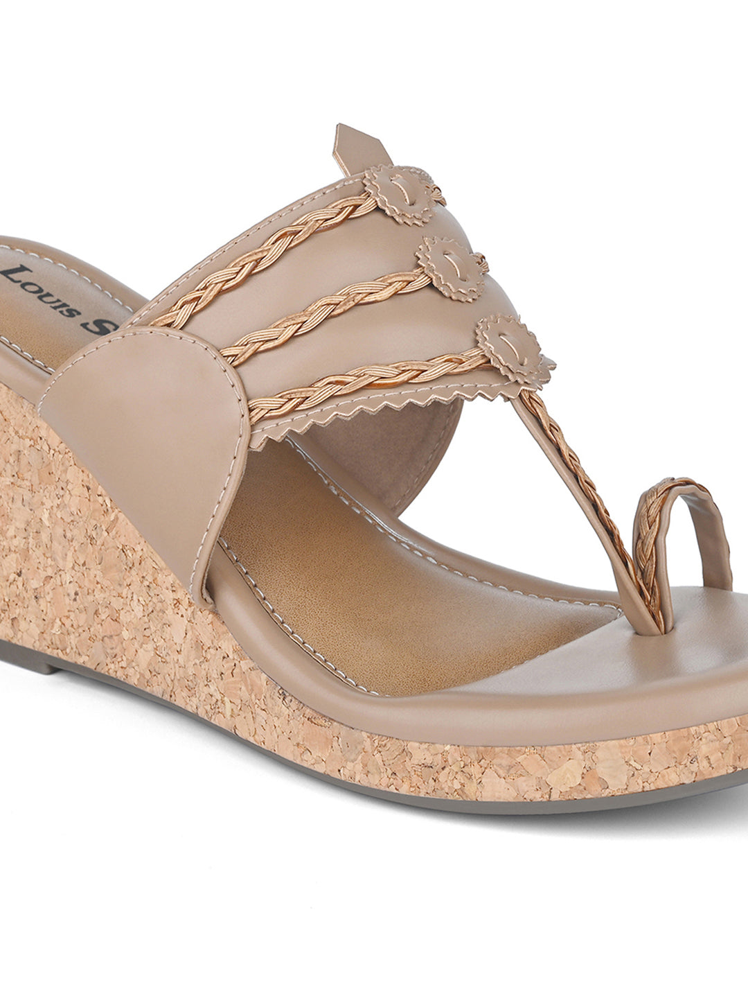 Women's Beige Toe Ring Wedge Heel Lightweight Sandals
