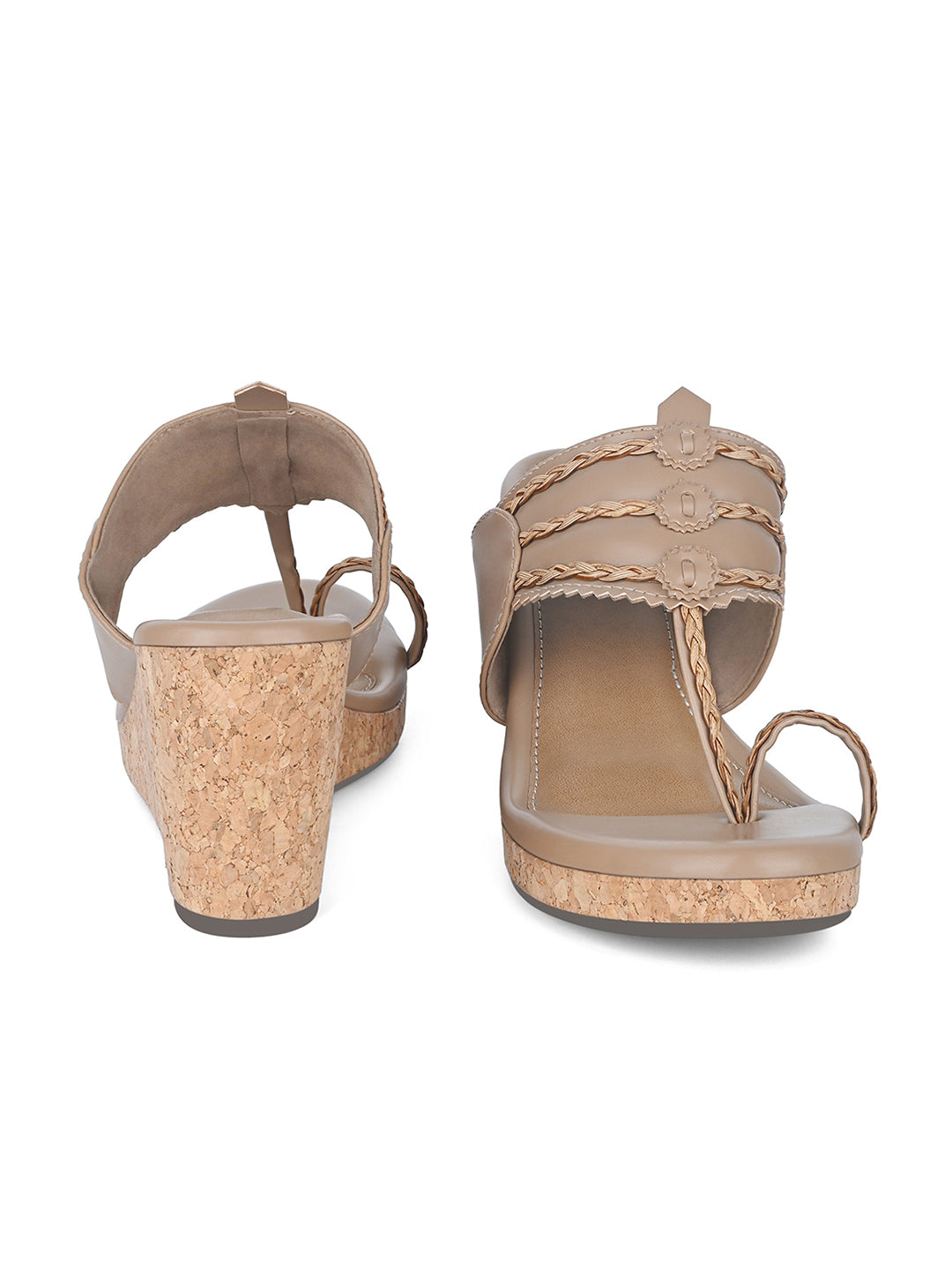Women's Beige Toe Ring Wedge Heel Lightweight Sandals