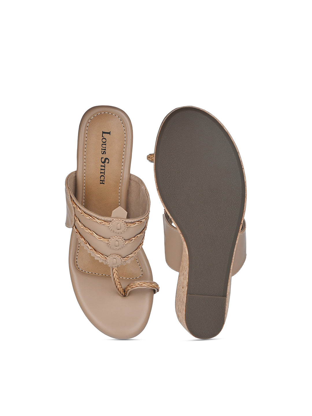 Women's Beige Toe Ring Wedge Heel Lightweight Sandals