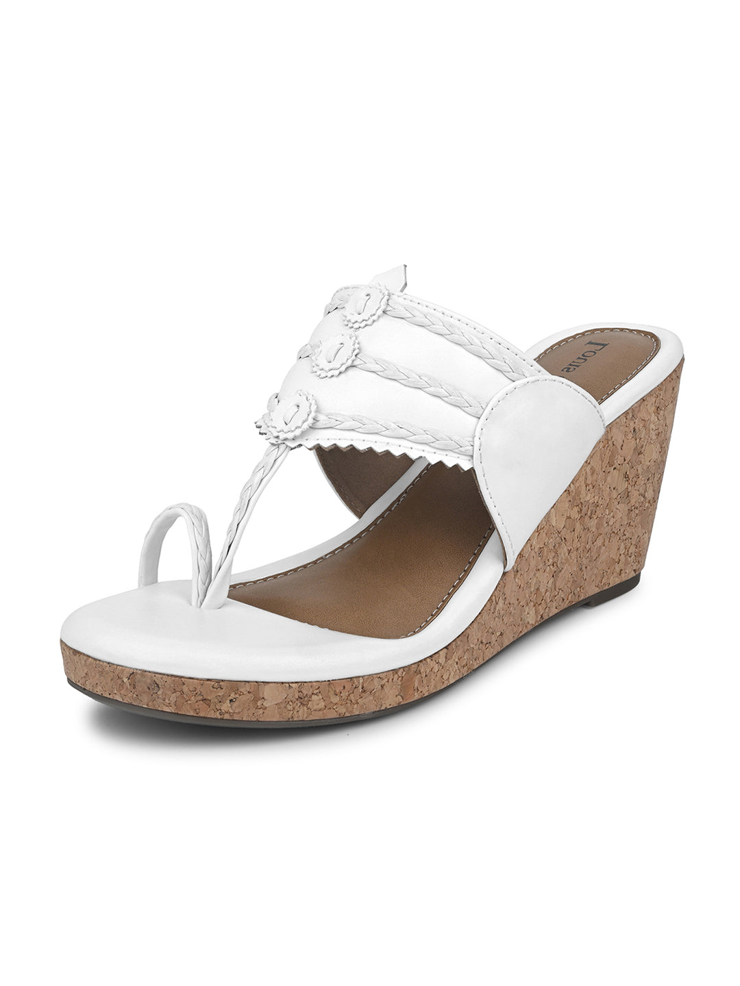 Women's White Toe Ring Wedge Heel Lightweight Sandals
