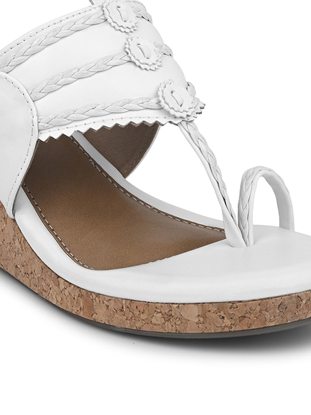 Women's White Toe Ring Wedge Heel Lightweight Sandals